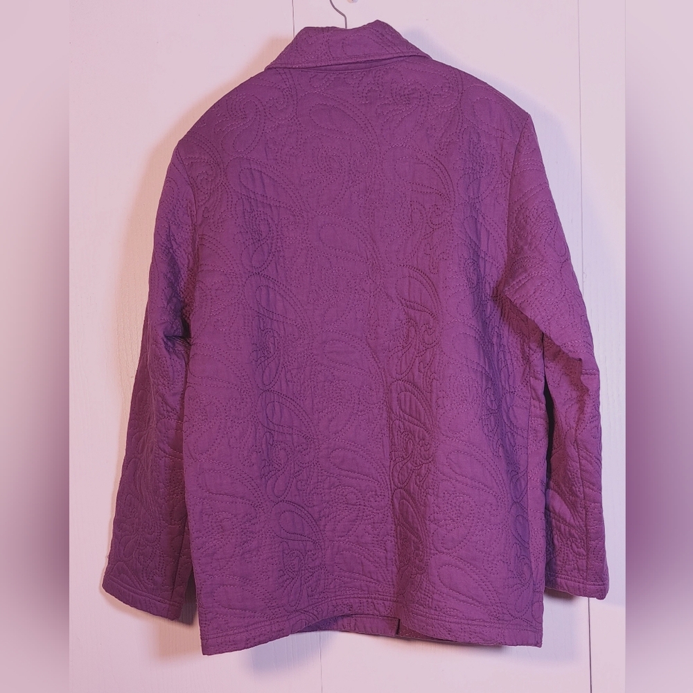 Coldwater Creek Purple Quilted Jacket Size Medium Embroidered Button Front Coat - Picture 5 of 11